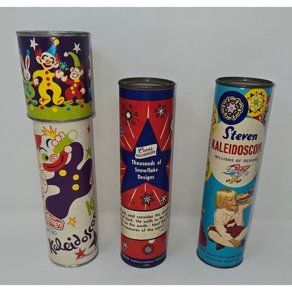 Vintage Kaleidoscopes Two Steven & One Cross Snowflakes Clowns Geometric 70s/80s - Picture 1 of 15
